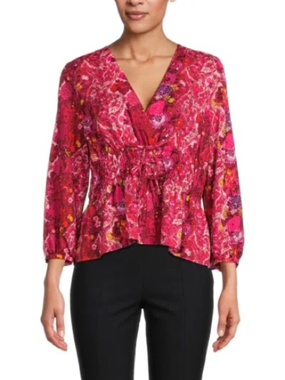 Derek Lam 10 Crosby Lilith Red Pink Floral Peplum Blouse Tie Waist Size 8